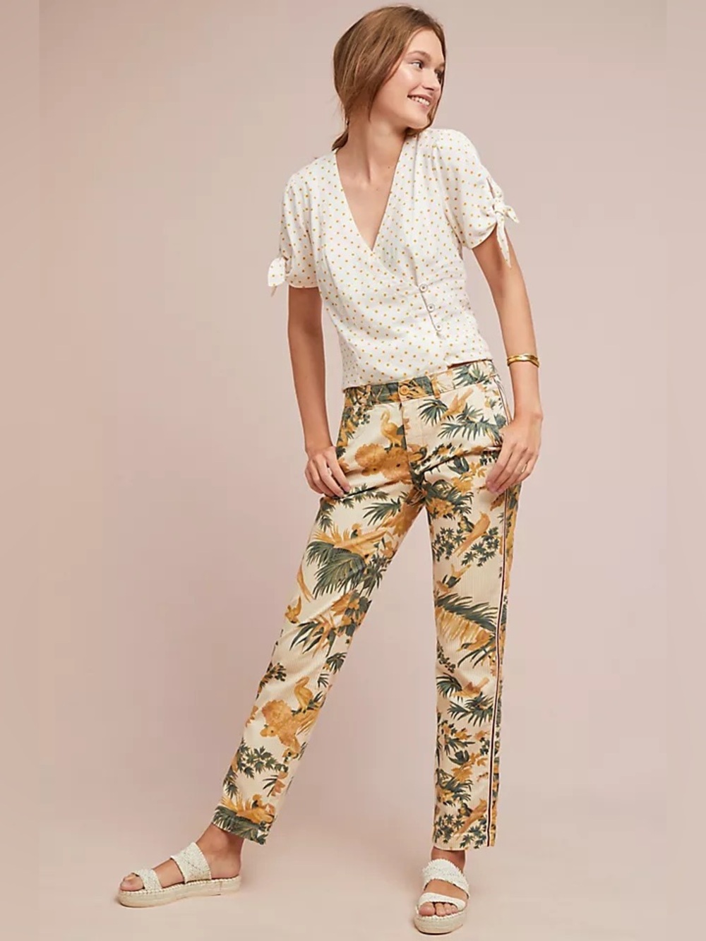 By Anthropologie relaxed bird print chino trousers sz 29 - Picture 13 of 13